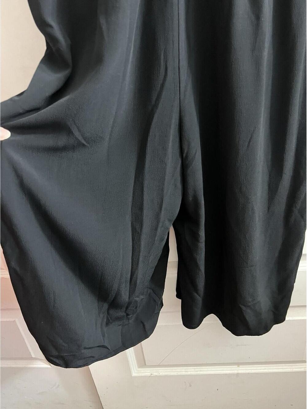 Eileen Fisher Black Wide Leg Jumpsuit Drawstring Waist Sz L Cropped Boho - Picture 8 of 9